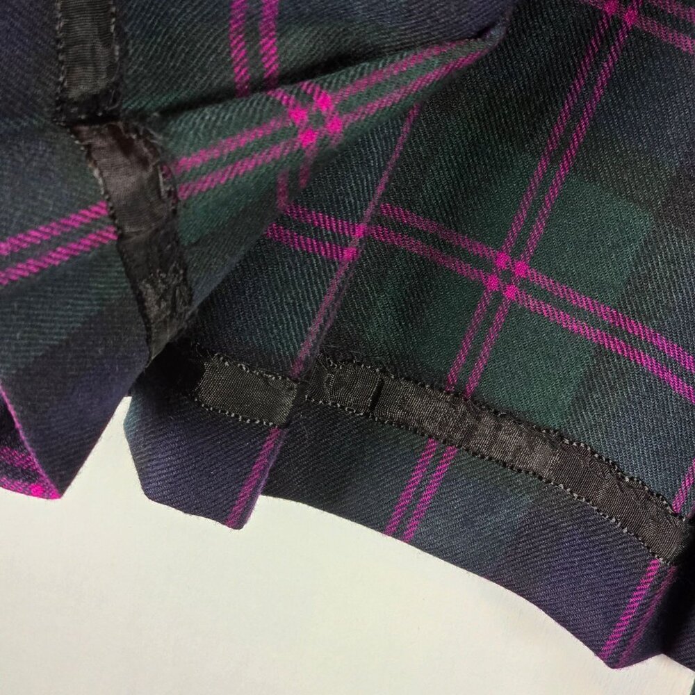 Vtg 90's Valerie Stevens Plaid PURE WOOL Pleated Button Green Purple Skirt - Picture 5 of 8
